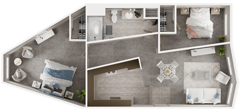 Floor plan for 2 beds, 1 bath, 1188 sqft